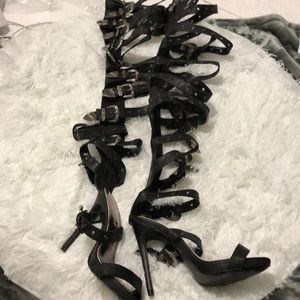 Black Gladiator Knee High Heels